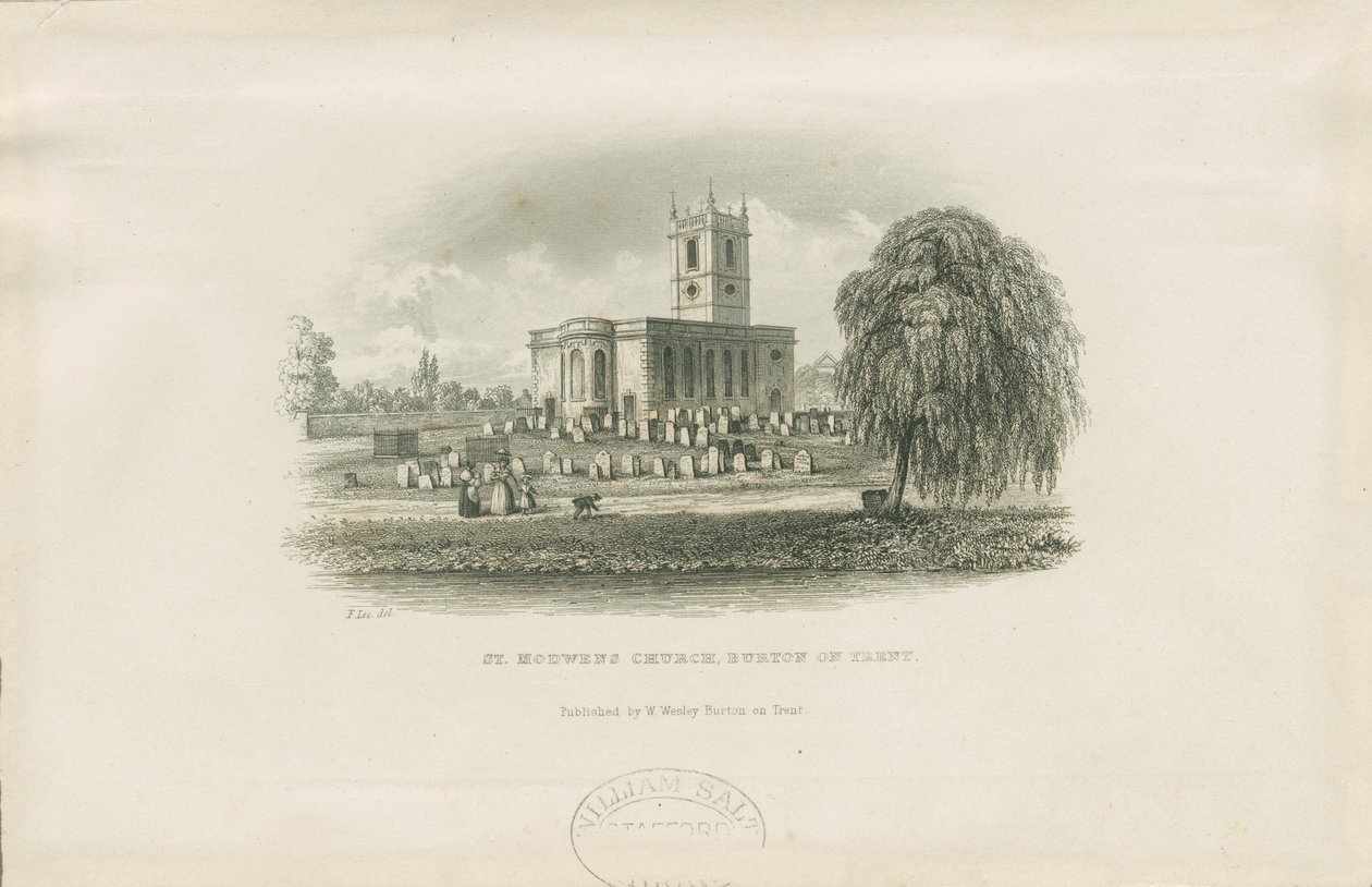 Burton-upon-Trent - Igreja de St. Modwen: gravura em aço, sd [ Séc. XIX] de Unbekannt