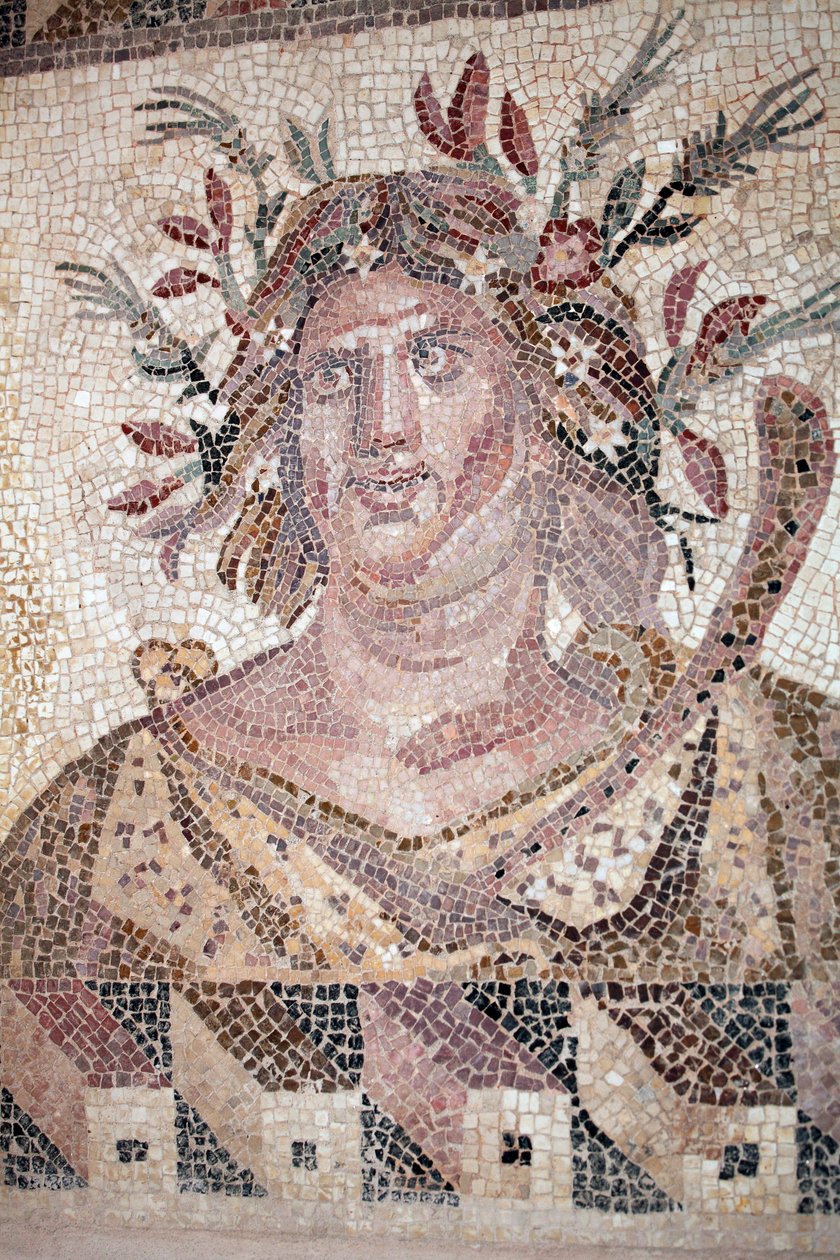 Busto do Outono - Detalhe do painel das Quatro Estações - Mosaico de Paphos, Casa de Dionísio - Fim do Século II AD - Chipre - Personificação do Outono - Detalhe do mosaico das Quatro Estações - Mosaico de Paphos, Casa de Dionísio - Fim do Século II AD de Unbekannt