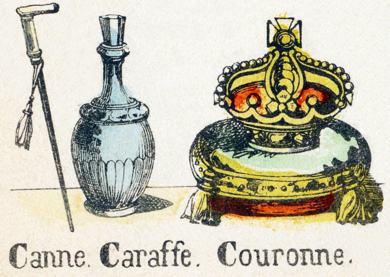 C - Canne Caraffe Couronne - Alfabeto - entretenimento infantil - Imagem epinal, série popular c.1890 (ilustração) de Unbekannt