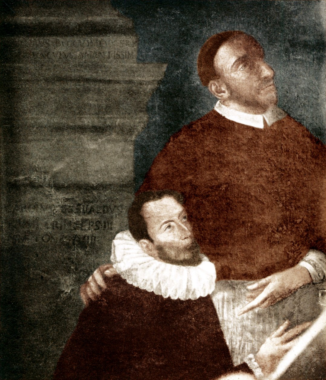 Carlo Gesualdo, Príncipe de Venosa. 1560-1613. Na pintura com o seu tio Carlo Borromeo. Gesualdo é uma figura ajoelhada. A pintura está pendurada em Gesualdo, igreja de Santa Maria delle Grazie (Convento dei Frati Cappuccini). Pensado para ser um retábulo  de Unbekannter Künstler