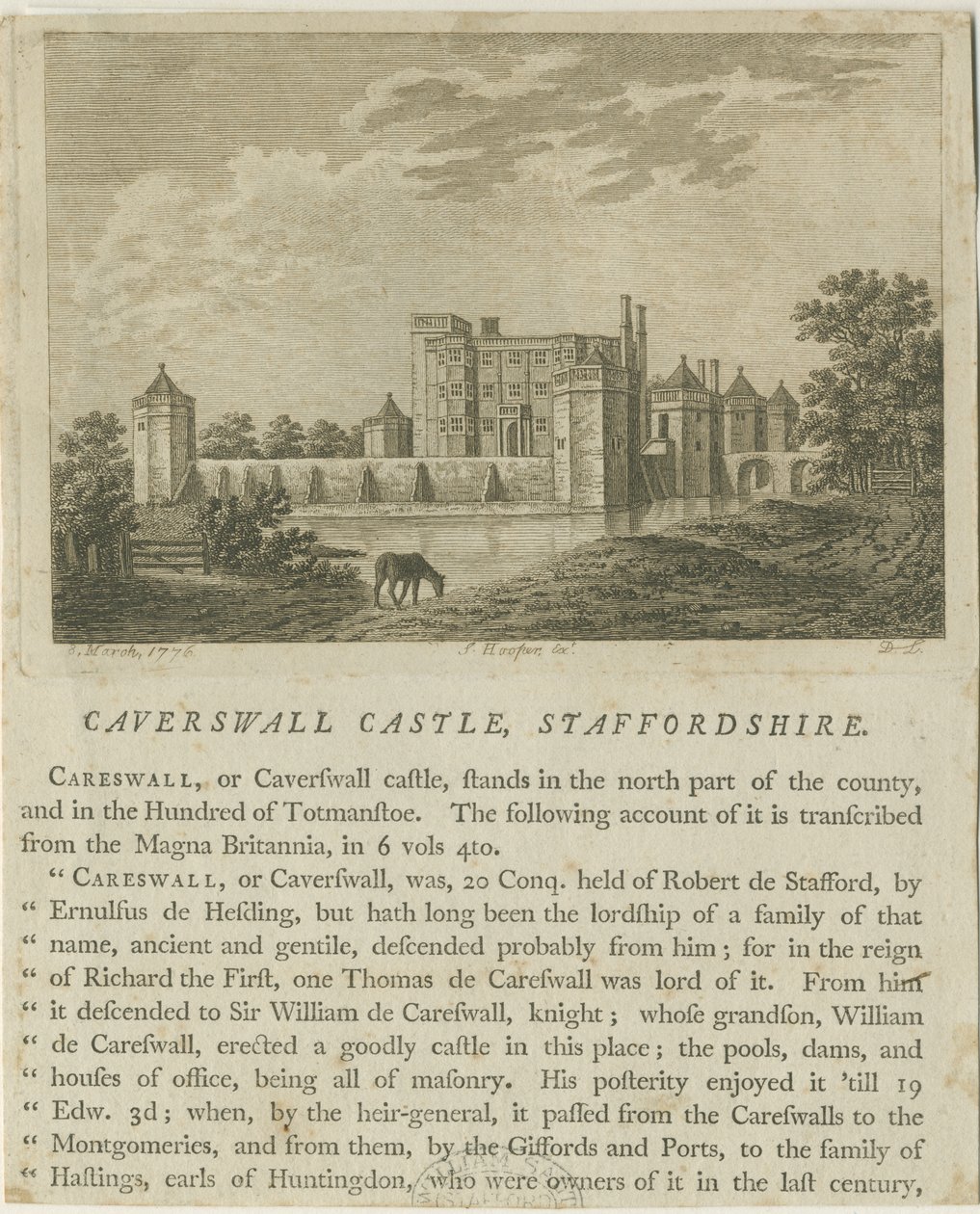 Castelo Caverswall: gravura em placa de cobre, 8 de março de 1776 de Unbekannt