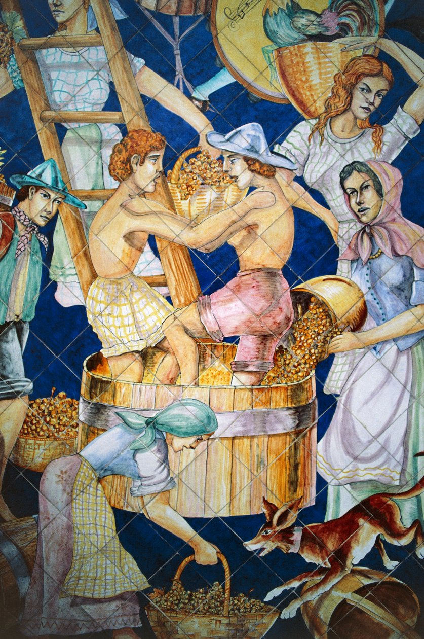Painel de azulejos cerâmicos representando a colheita, Vietri sul Mare, Campania, Itália, Detalhe de William M. Timlin