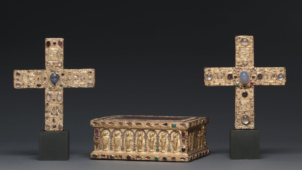 Cruz Cerimonial da Condessa Gertrude, Baixa Saxônia, c.1038, Bolsa Relicária, 1200s e Cruz Cerimonial do Conde Liudolf, logo após 1038 de Unbekannt