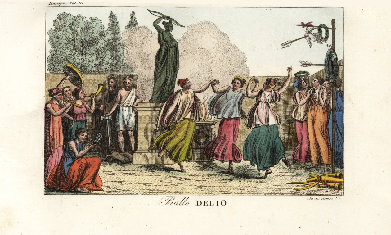 Dança cerimonial para Artemis ou Diana, a Caçadora, numa floresta sagrada na ilha de Delos de Unbekannt