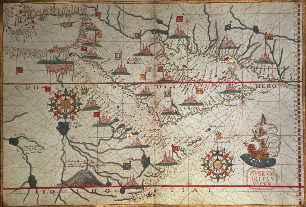 Carta da Arábia e do Mediterrâneo Oriental, Parte de um Atlas Portolan, c.1650 (caneta e tinta no papel) de Unbekannter Künstler