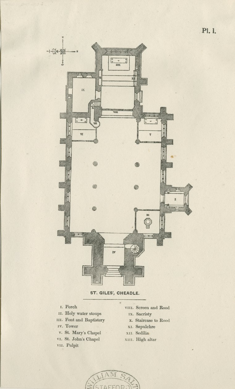 Cheadle - Igreja de St. Giles: gravura em madeira, sd [séc. XIX] de Unbekannt