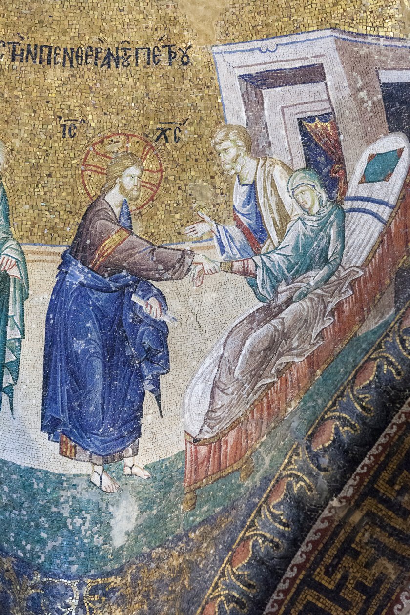 Cristo está a curar a sogra de Pedro, mosaico na Igreja de Cora, Istambul, Turquia de Unbekannter Künstler