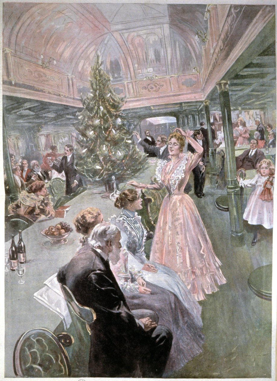 Véspera de Natal num navio de cruzeiro, c.1900 (ilustração) de Unbekannter Künstler