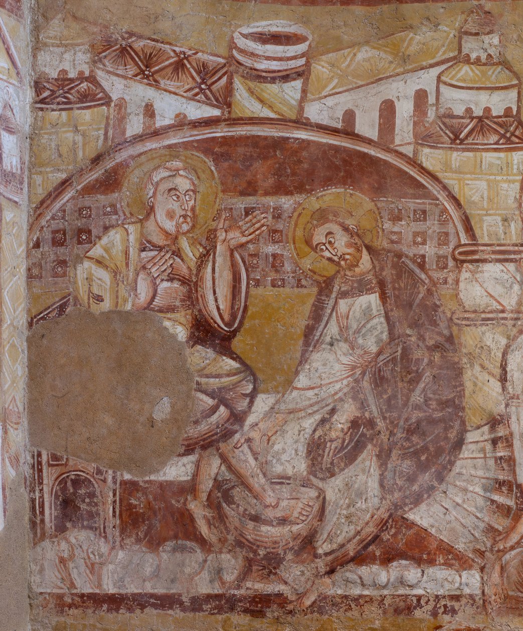 Igreja (Église Saint-Martin). Interior. Quadros de parede (fresco). Parede norte do coro. Detalhe. lavagem dos pés. Século XII. de Unbekannt