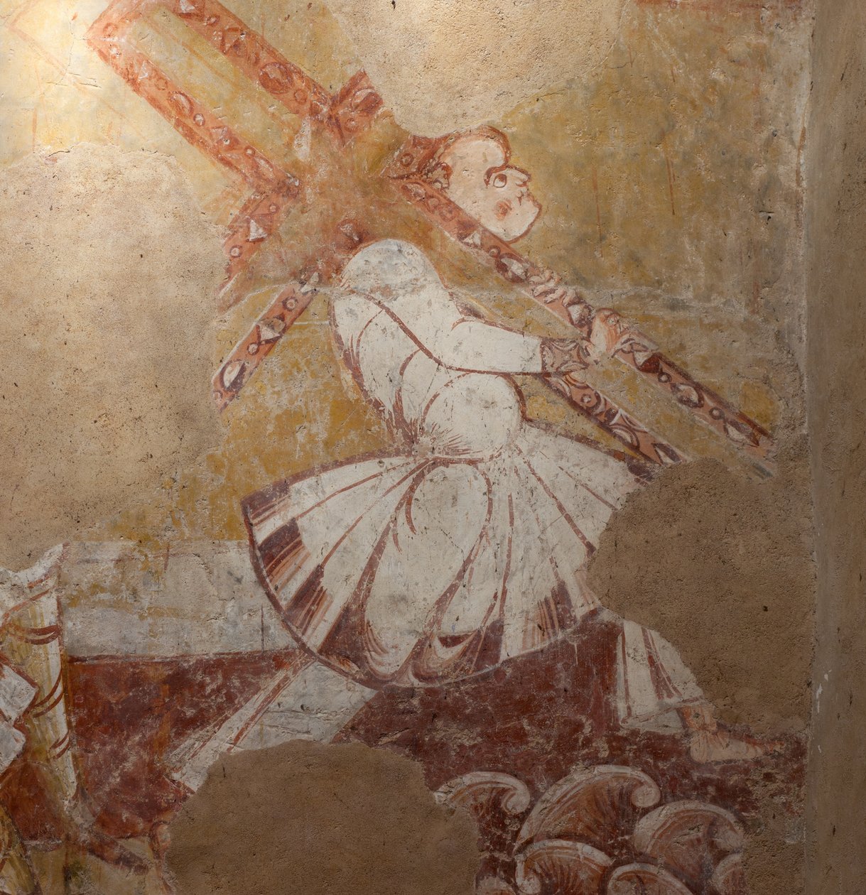 Igreja (Église Saint-Martin). Interior. Quadros de parede (fresco). Parede norte do coro. Pormenor. Simão de Cirene carregando a cruz. Século XII. de Unbekannt