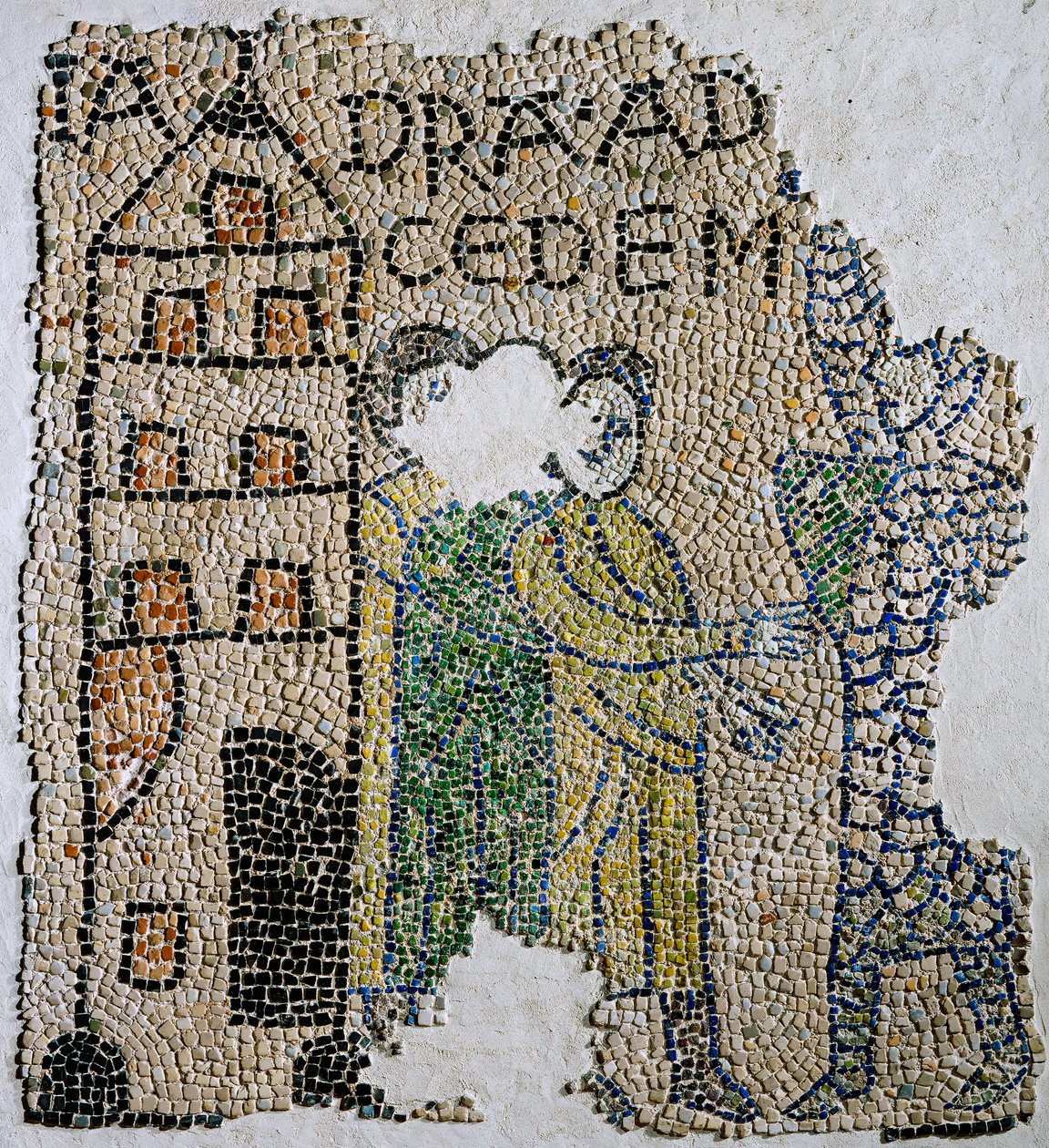 Igreja de São João Evangelista, Quarta Cruzada, Fragmentos de chão de mosaico representando venezianos, Ravenna, Emilia-Romagna, Itália de William M. Timlin