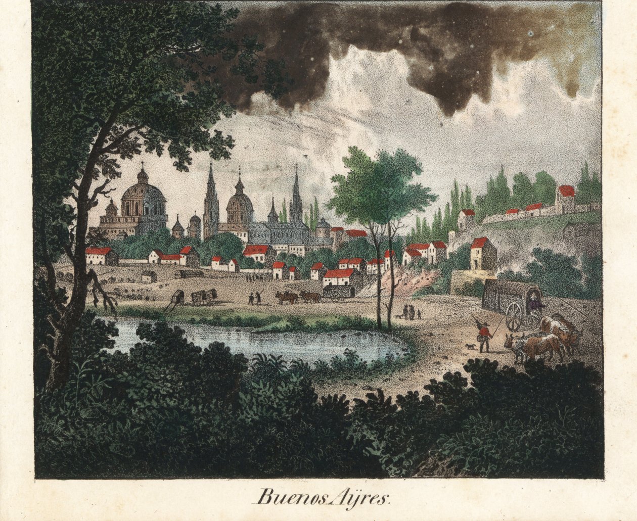 Vista da cidade de Buenos Aires (Argentina). Litografia para o livro: "Galerie complete en tableaux fideles des peuples d