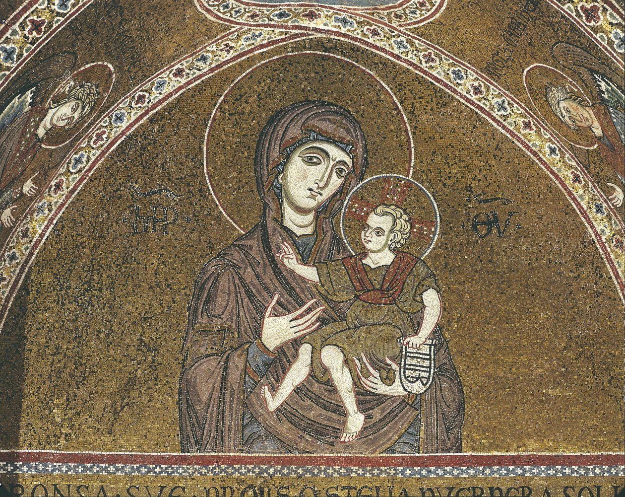 Grande plano de um mural da Virgem Maria, Monreale, Sicília, Itália de Benjamin Baud