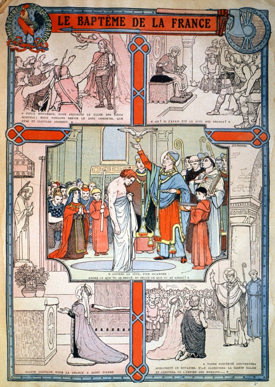 Batizado de Clóvis por São Remi em Reims, c. 1930 (gravura) de Unbekannter Künstler