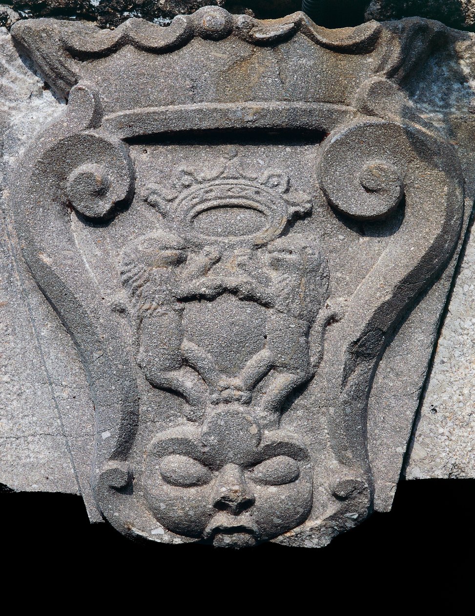 Brasão de armas em pedra, porta de entrada arquitrave, Barile, Basilicata, Itália de Benjamin Baud