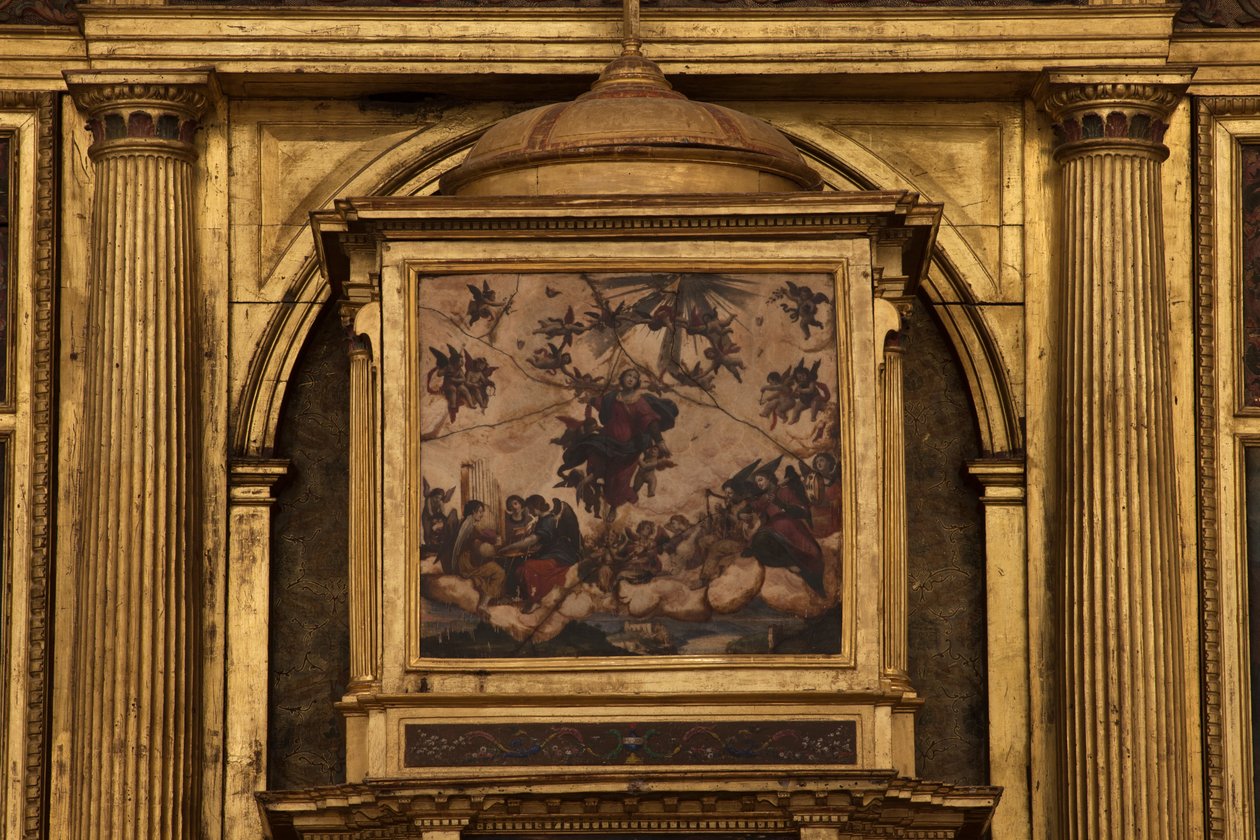Igreja colegial. Interior. O altar-mor. O detalhe. O centro. Pintura. Óleo sobre ágata. 1624. de Unbekannt