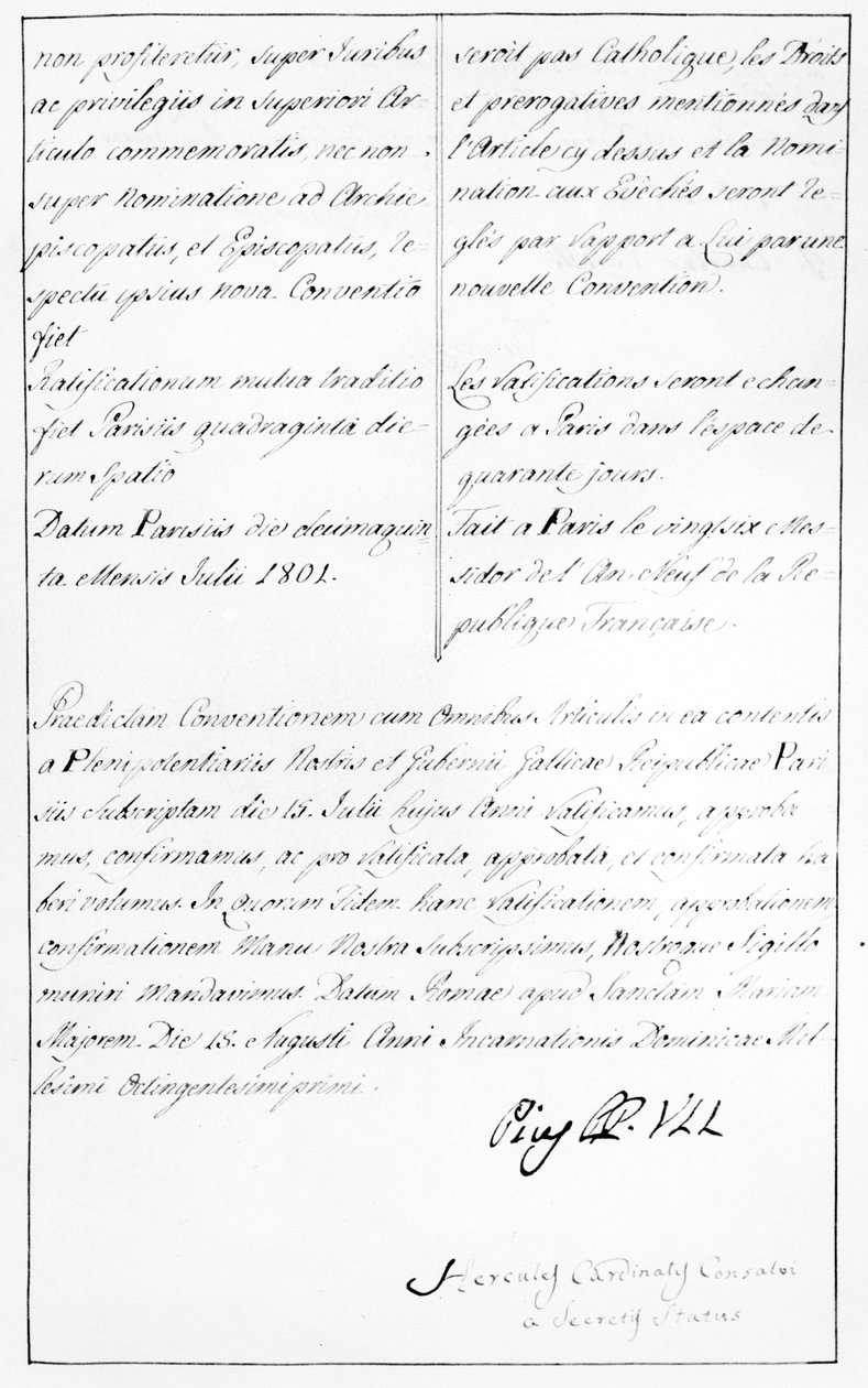 Cópia da Concordata entre Napoleão e o Papa Pio VII com a assinatura do Papa de Unbekannt