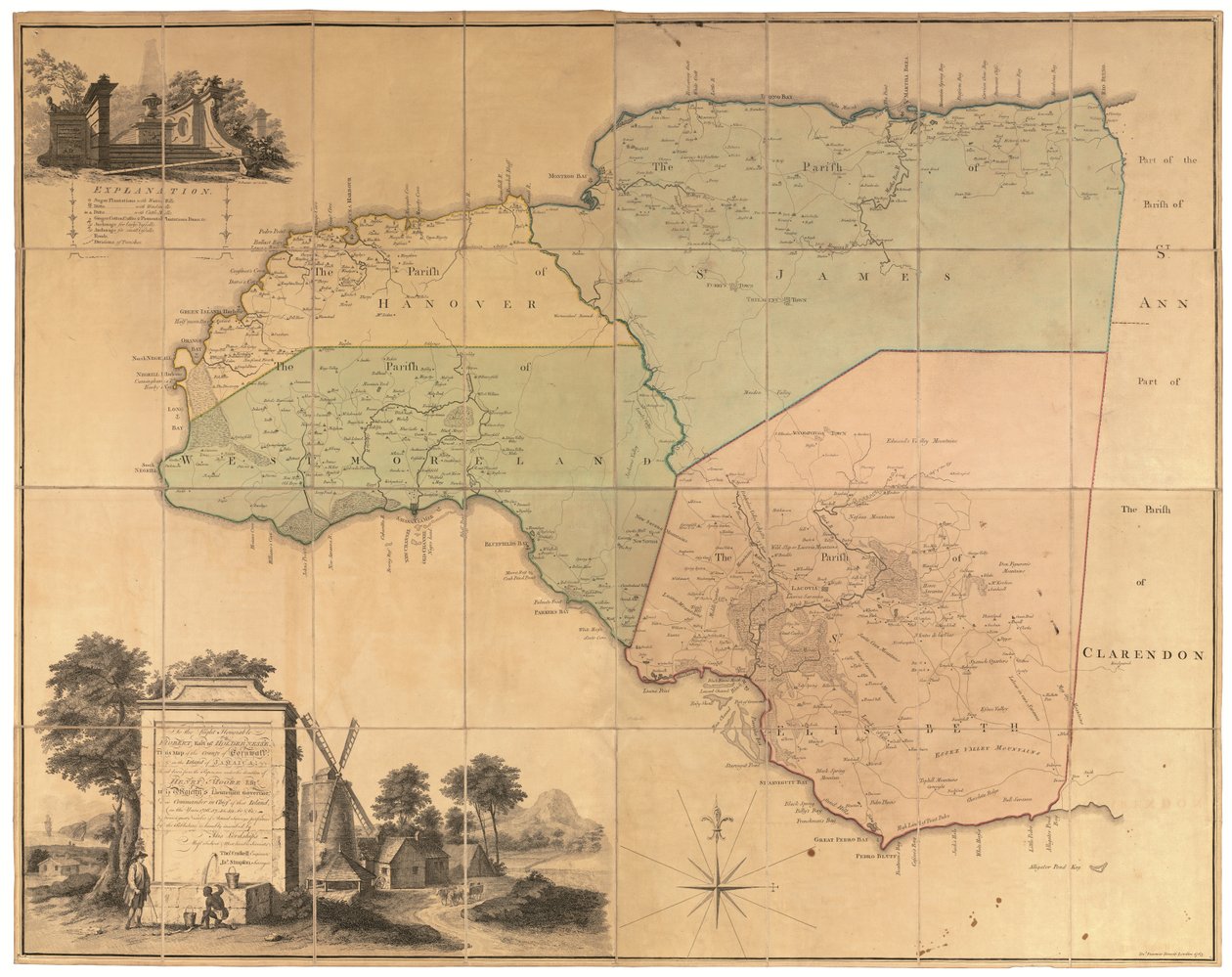 Cornwell a partir do Mapa das Folhas dos 3 condados da Jamaica de Unbekannter Künstler