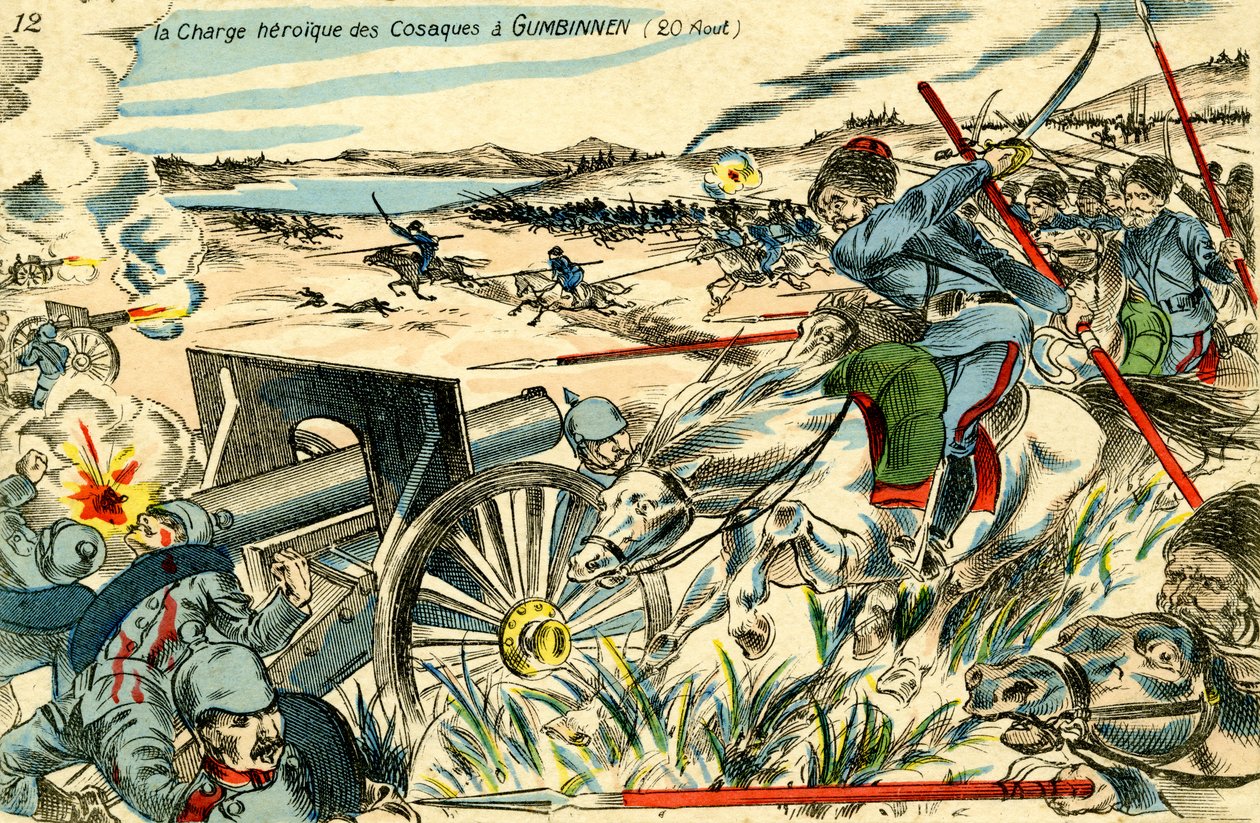 Carga de cossacos em Gumbinnen, 20 de agosto de 1914. de Unbekannter Künstler