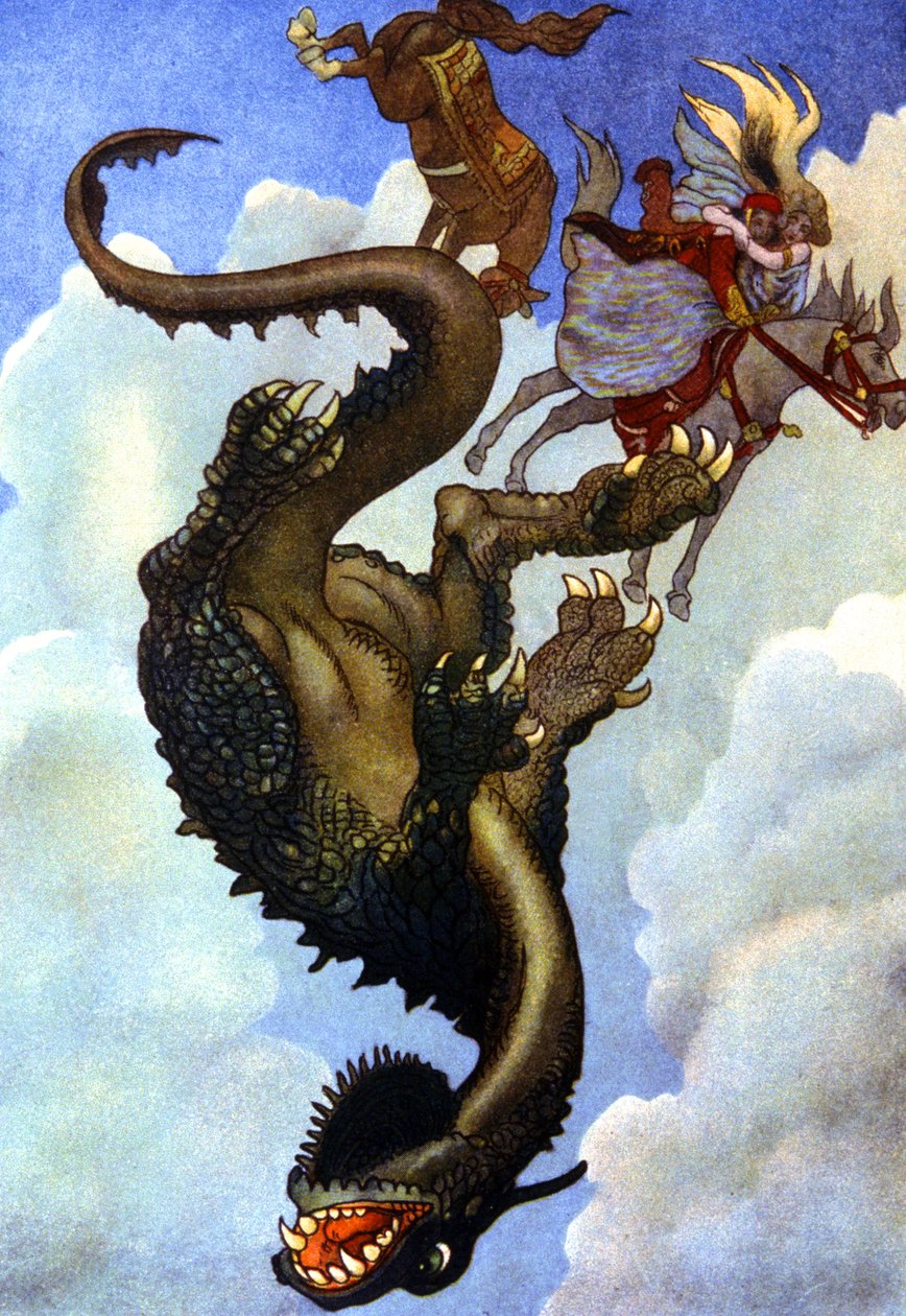 Casal a lutar contra um dragão, c. 1910 (ilustração) de Unbekannter Künstler