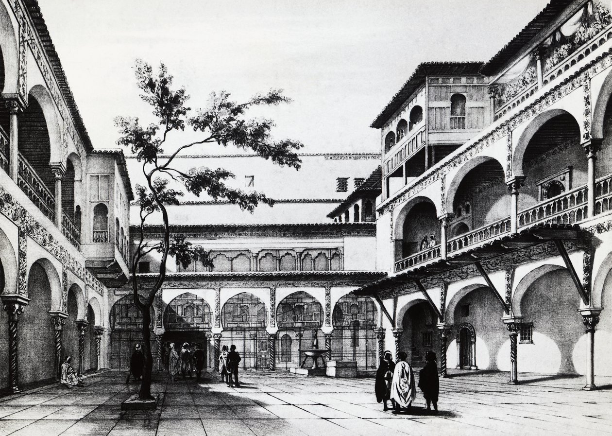Pátio da fortaleza de Kasbah em Argel de J.B. and Brown J. Rowbotham