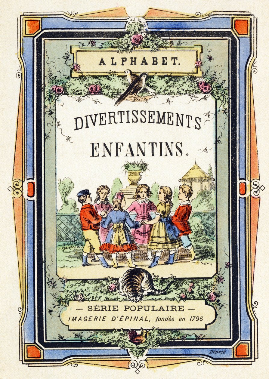 Capa - redonda de crianças em um jardim - Alfabeto - entretenimento infantil - Imagem epinal, série popular c.1890 (ilustração) de Unbekannt