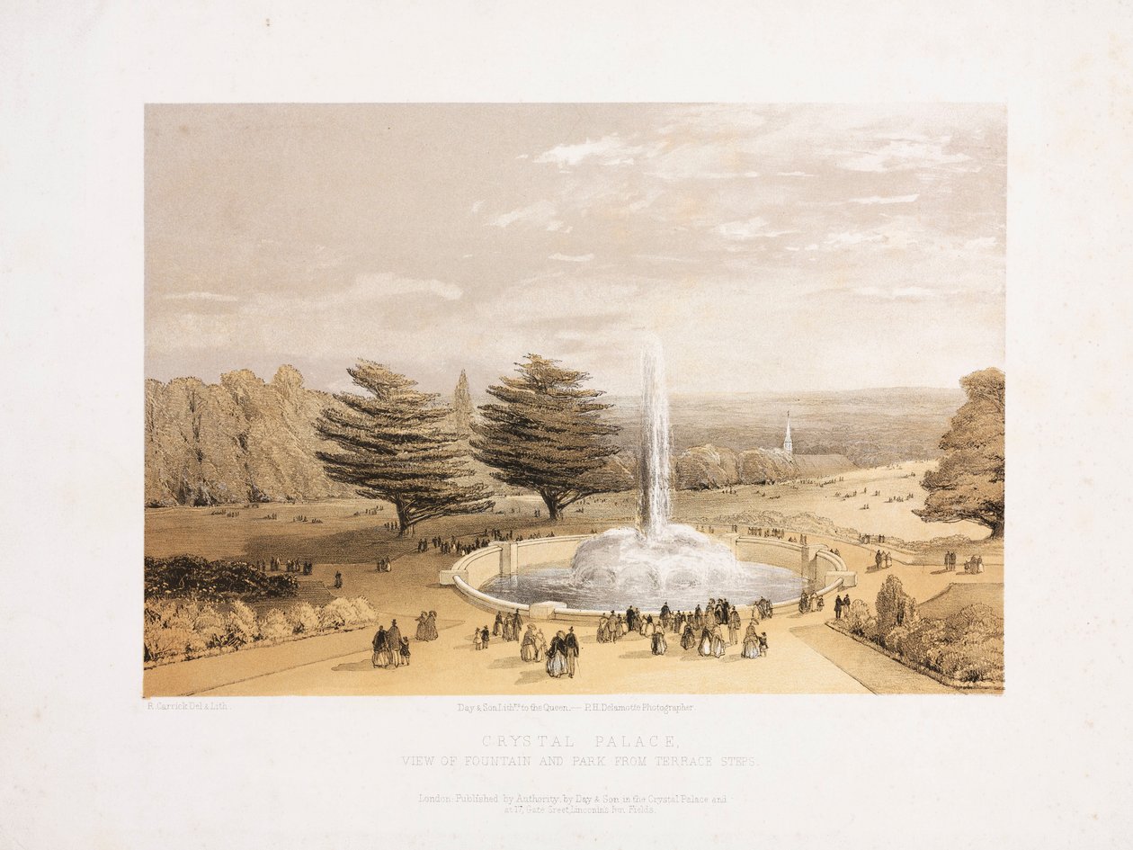 Palácio de Cristal, Pós-grande Exposição A fonte e o parque desde os degraus do terraço do Palácio de Cristal, c 1855 de Unbekannt