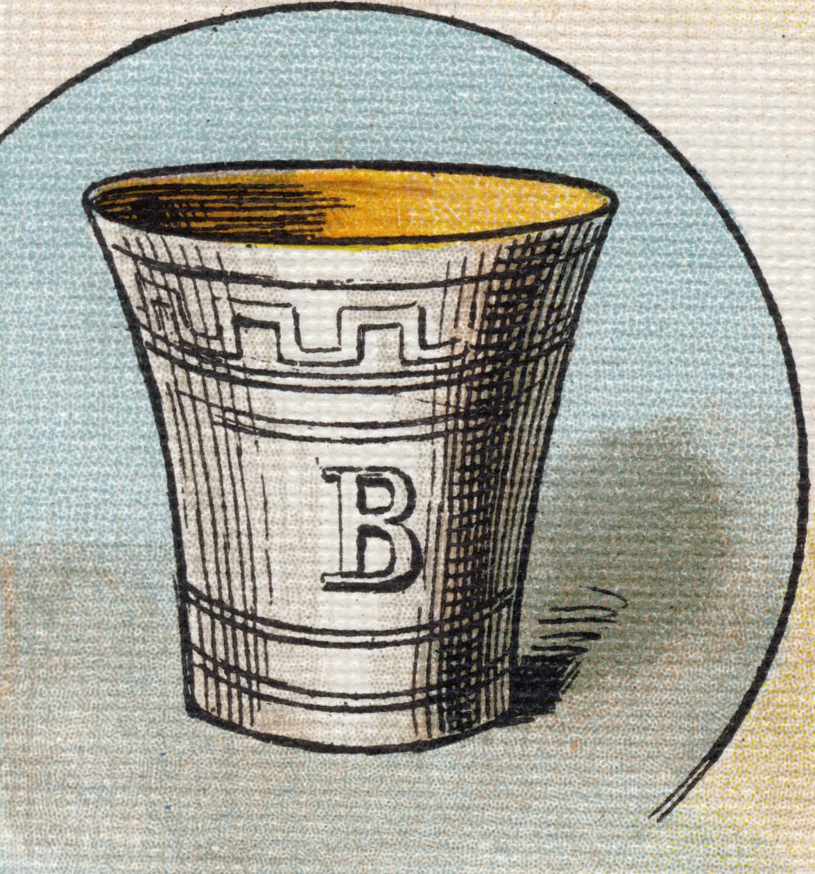 Taça . Gravura em "Alfabeto de ma petite fille". Bernardin-Bechet e Fils, livreiros-editores, Paris, por volta de 1895. Álbum inquebrável em lona. Bibliotheque des Bebes. 12 páginas. Álbum contendo um método de leitura e um abecedário ilustrativo. Dim: 29, de Unbekannt