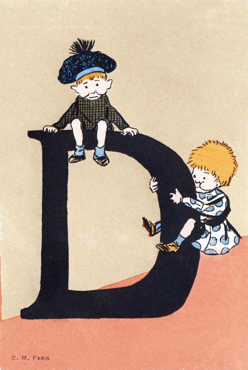 D para dois, desça - Alfabeto infantil. C. M. Editeur, Paris. Cartões postais pintados à mão, franqueados em 1904. Tamanho : 14 x 9 cm de Unbekannt