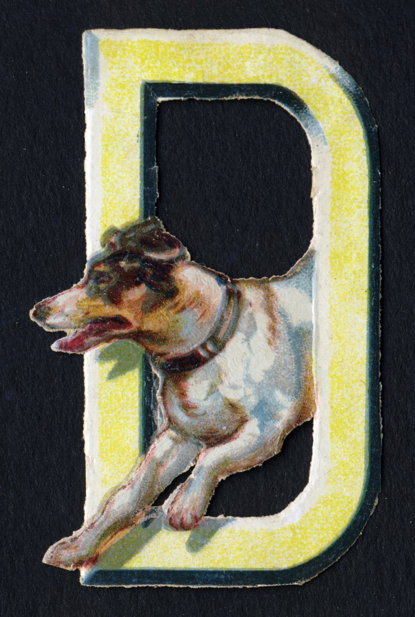 D como o Dog. Decoupis de escaravelho sobre o tema dos animais. Gravura. Série de 26 cromolitógrafos de waffle de origem inglesa. Editor e ilustrador desconhecido. Fim do século XIX. Dim: 5,5x3,5cm. de Unbekannt