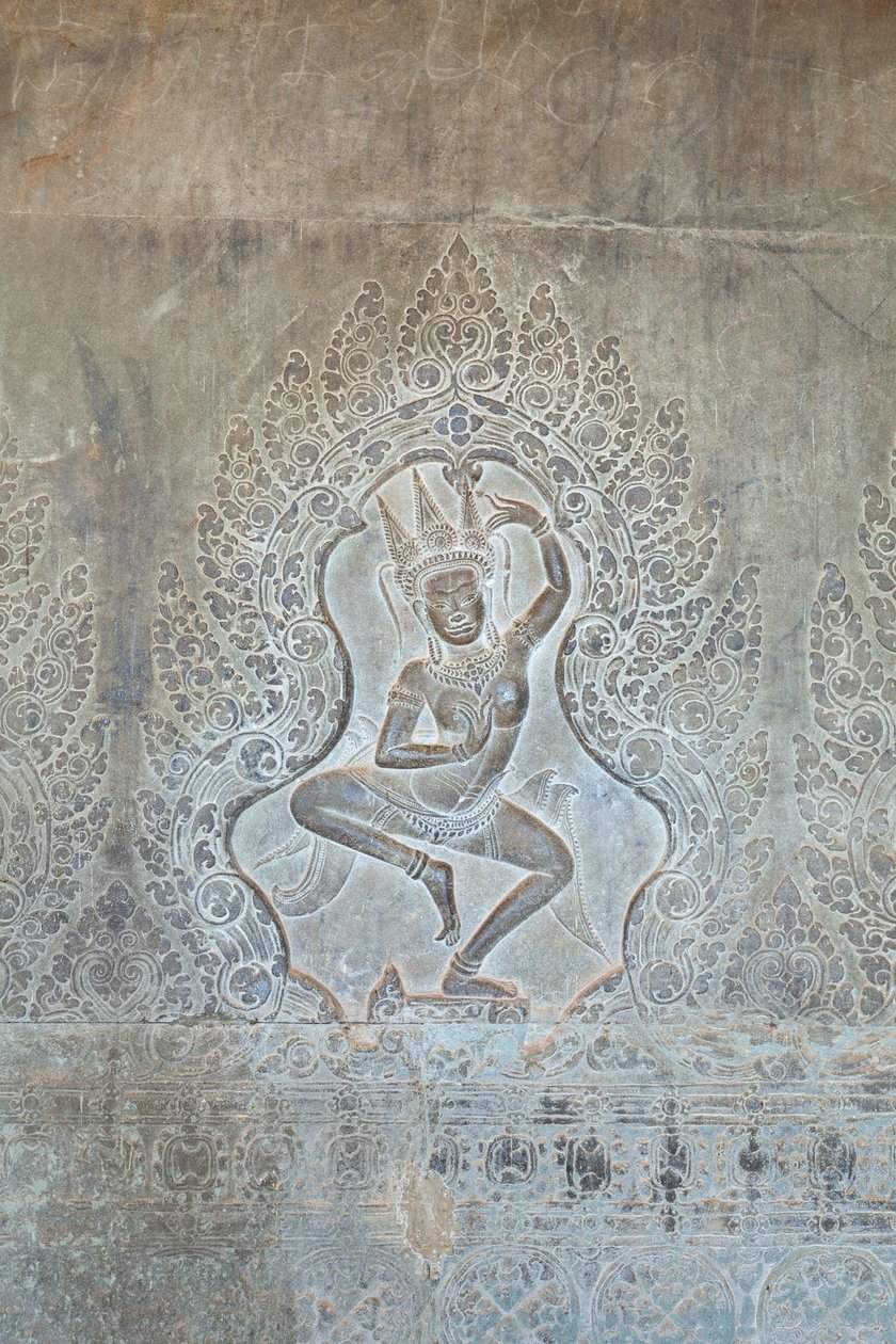 Dançando o relevo de Apsara na parede exterior ocidental, Angkor Wat, Camboja (foto) de Unbekannter Künstler