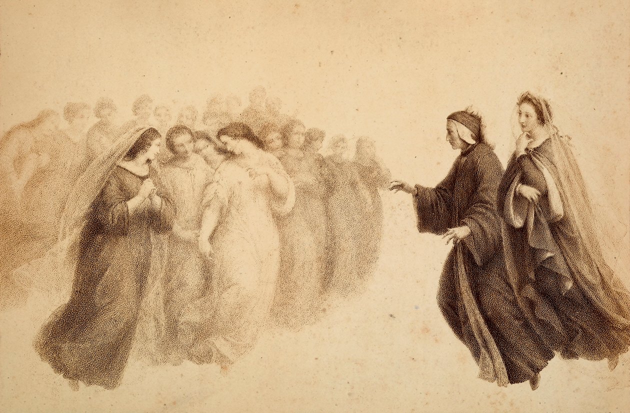 Dante com Beatriz e os espíritos bem-aventurados. Ilustração do Canto XXXIII do Paradiso de A Divina Comédia de Dante Alighieri. Obra de Francesco Scaramuzza dedicada ao Município de Florença. de Unbekannter Künstler