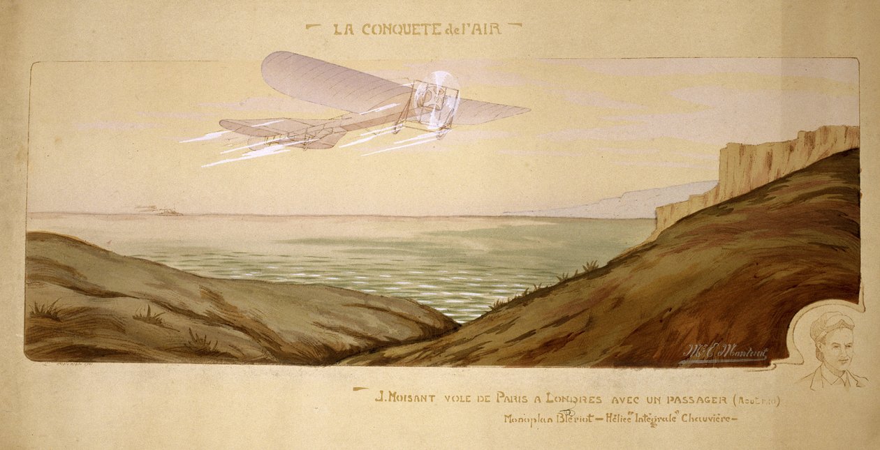 Início da aviação : John Moisant faz o primeiro transporte de passageiros sobre o Canal com o seu mecânico no seu avião Bleriot de dois lugares no dia 17 de Agosto de 1910 de Unbekannt