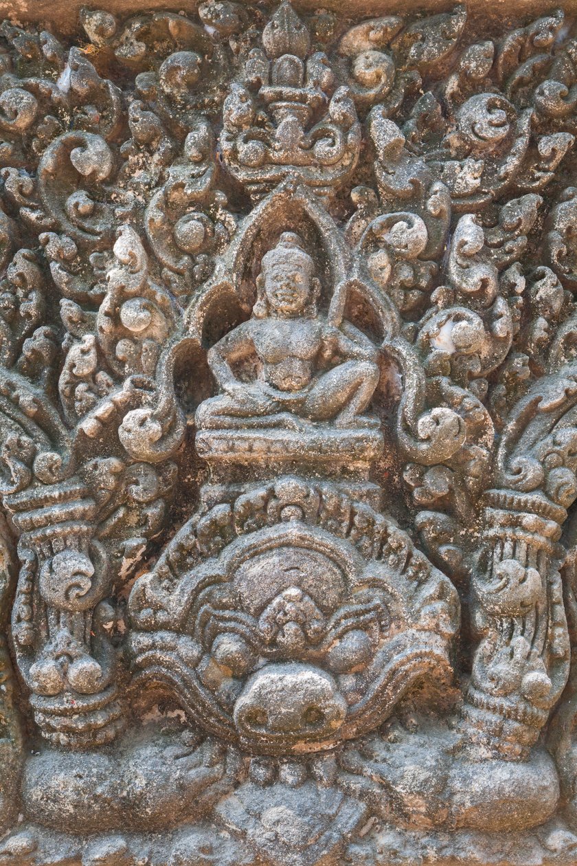 Pormenor de um lintel com a figura de possivelmente Indra em Kala, estilo Baphuon de Unbekannter Künstler