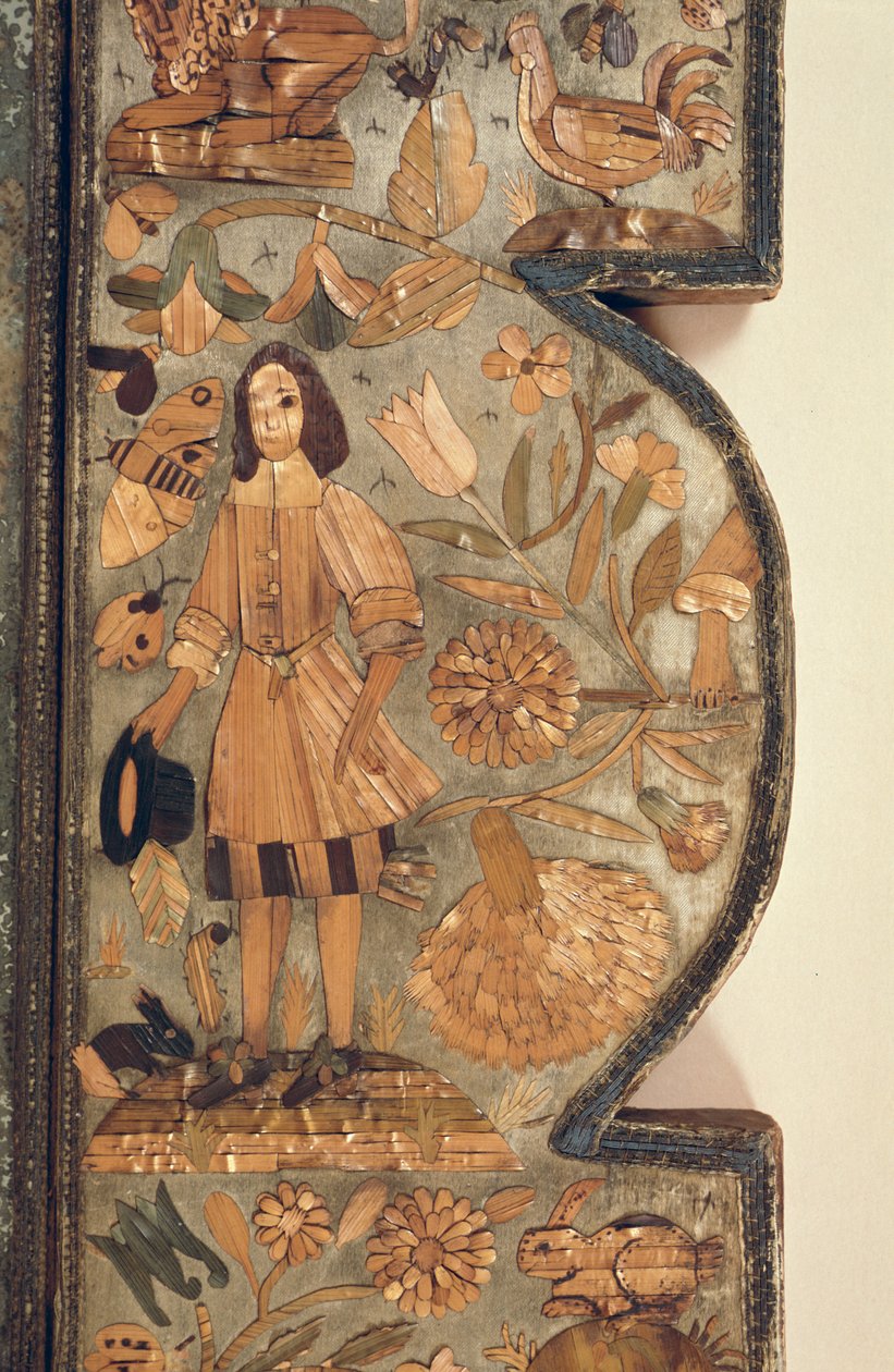 Detalhe da marchetaria de palha da moldura do espelho c.1670 de Unbekannt