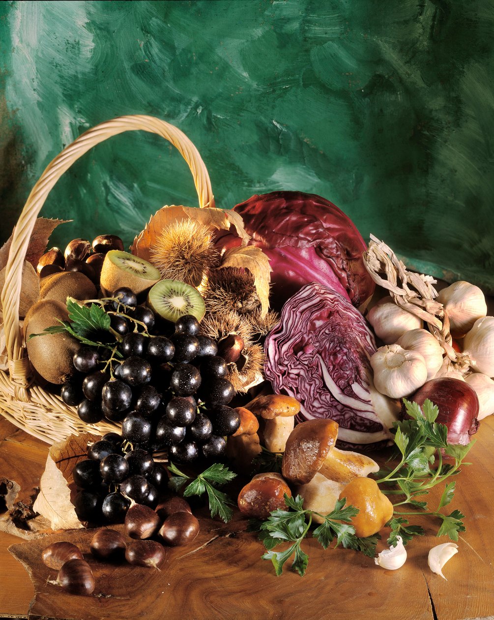 Dieta: uva preta, alho, cebola, dente de alho, salsa, cogumelo, castanha, kiwi e couve-roxa. de William M. Timlin