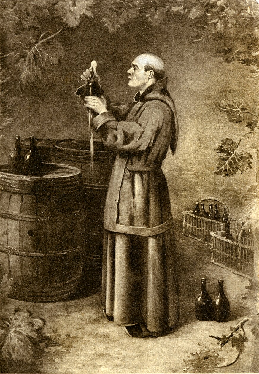 Dom Perignon descobrindo musgo em 1714 - início do século XX (gravura) de Alec Hunter