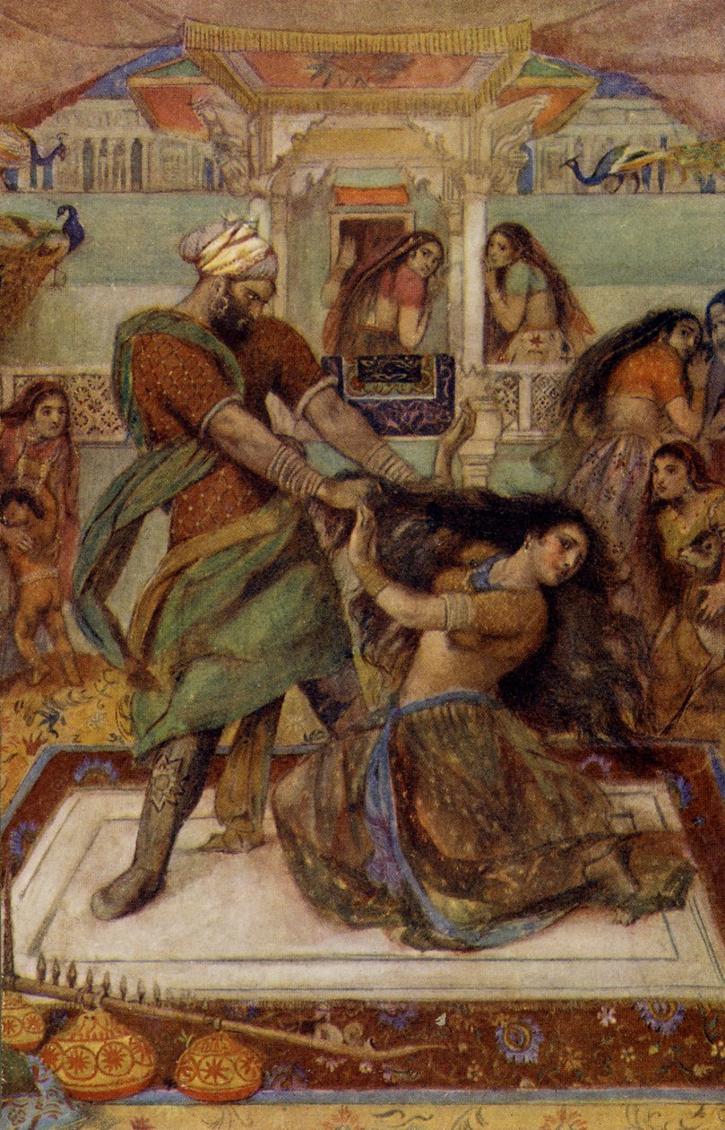 Draupadi arrastada do seu quarto por Duhsasana de Unbekannter Künstler