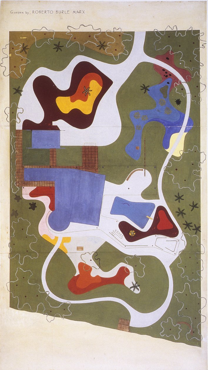 Desenho de um Jardim criado por Roberto Burle Marx Artista Paisagista/Pintor/Artista Planeta/Botanista/Escultor/Mucsico de Unbekannt