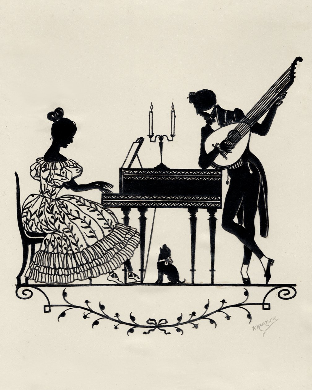 Duo com Lute-Guitarra e Pianoforte, Viena, c.1900 (estampado) de Unbekannter Künstler