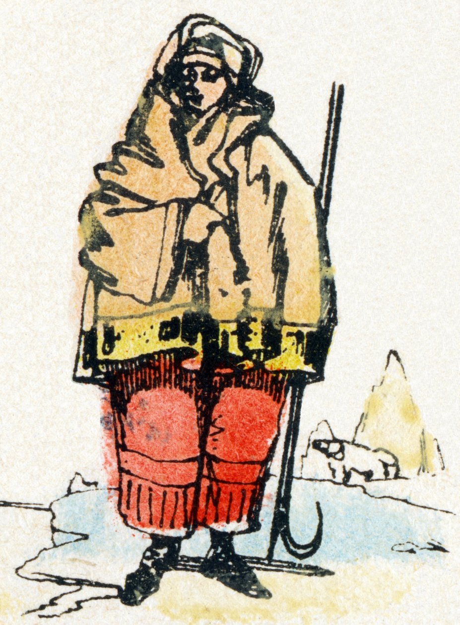E - Esquimaux - Alfabeto - entretenimento infantil - Imagem epinal, série popular c.1890 (ilustração) de Unbekannt