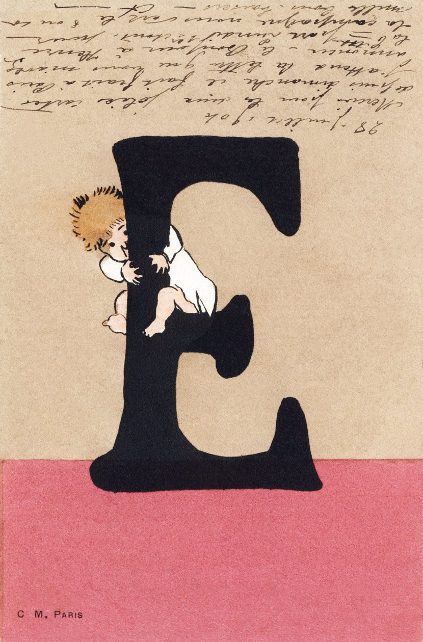 E é para abraçar, beijar - Alfabeto infantil. C. M. Editeur, Paris. Cartões postais pintados à mão, franqueados em 1904. Tamanho : 14 x 9 cm de Unbekannt