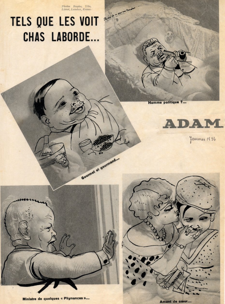 Édouard Herriot, Ministro de Estado, Édouard Daladier, Ministro da Defesa e Marcel Régnier, Ministro das Finanças, em "Adam". de Unbekannt