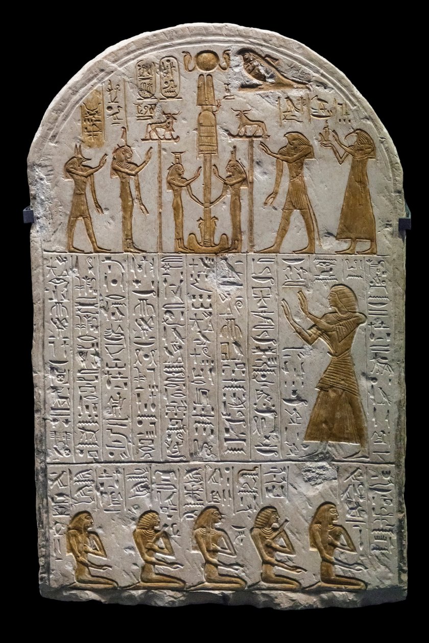 Antiguidade egípcia: Estela de Neferhetep, portador de copos do rei por volta de 1300 a.C. 19ª Dinastia, Dim 73x49 cm Paris musee du Louvre de William M. Timlin