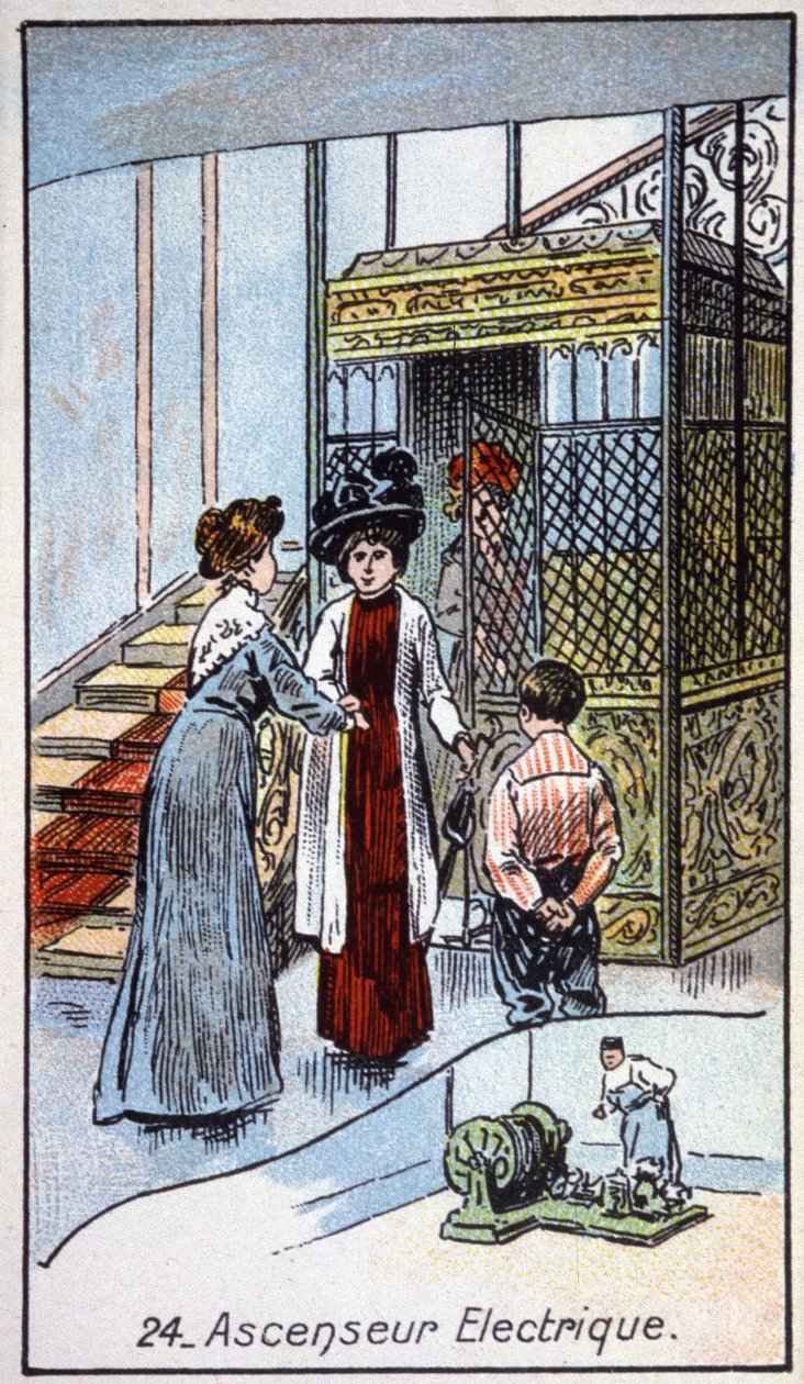 Elevador elétrico, c. 1910 (ilustração) de Unbekannter Künstler