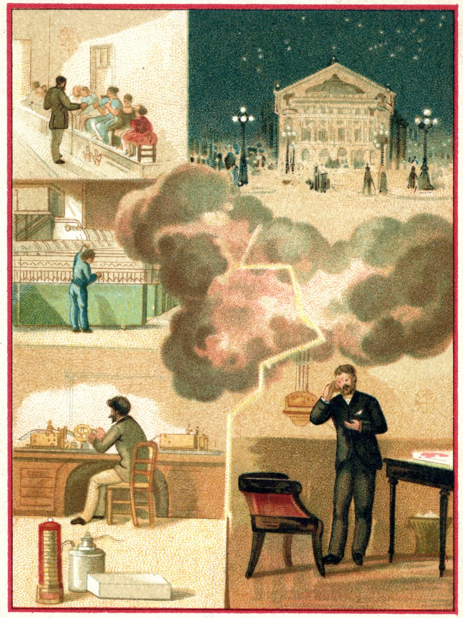 Eletricidade: da central eléctrica à iluminação urbana, c. 1900-1910 (chromo) de Unbekannter Künstler