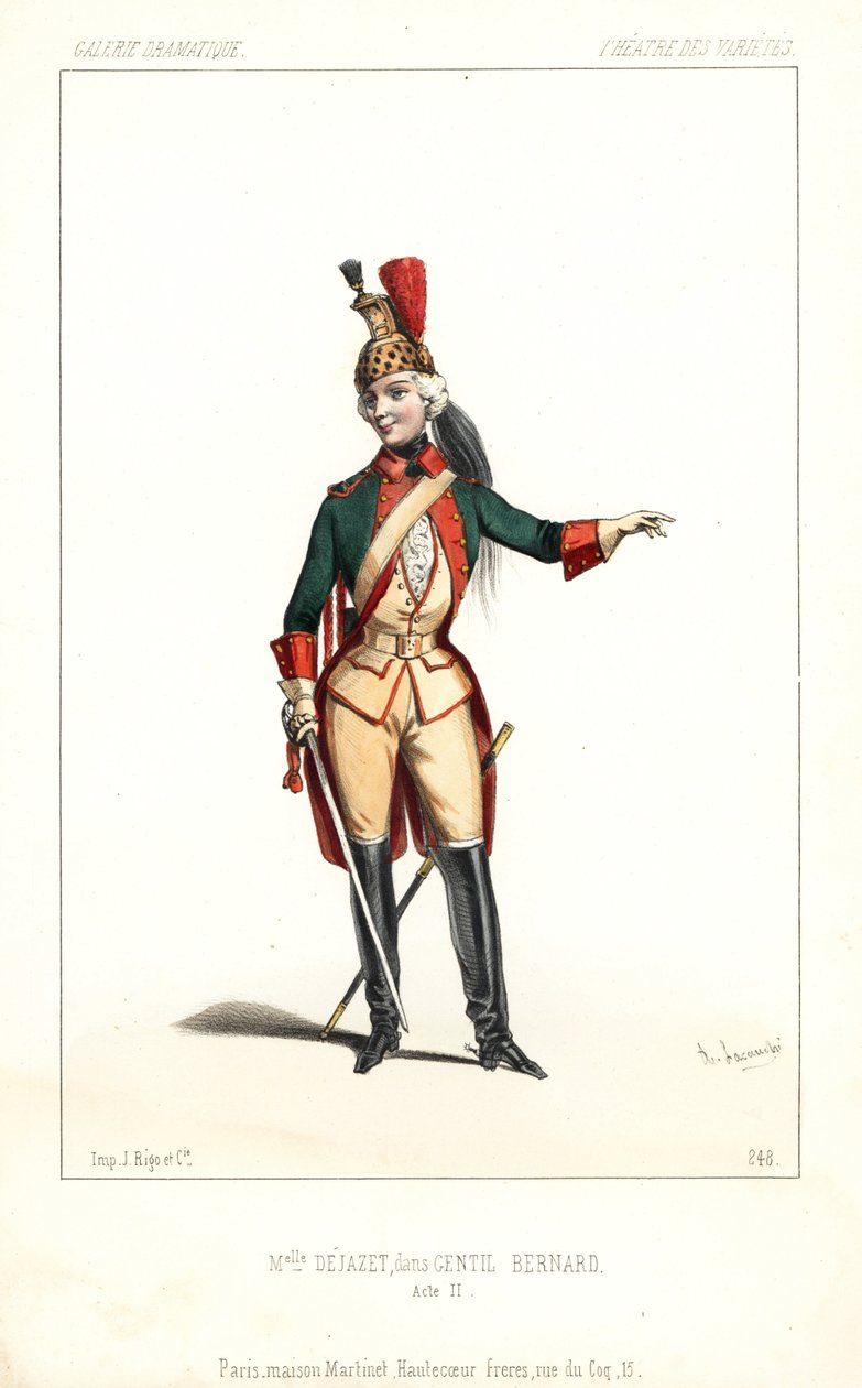 A atriz inglesa Pauline Virginie Dejazet como Gentil Bernard, ou L
