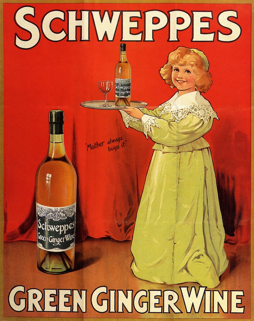 Cartaz publicitário inglês para os refrigerantes "Schweppes Green Ginger Wine". de Unbekannter Künstler