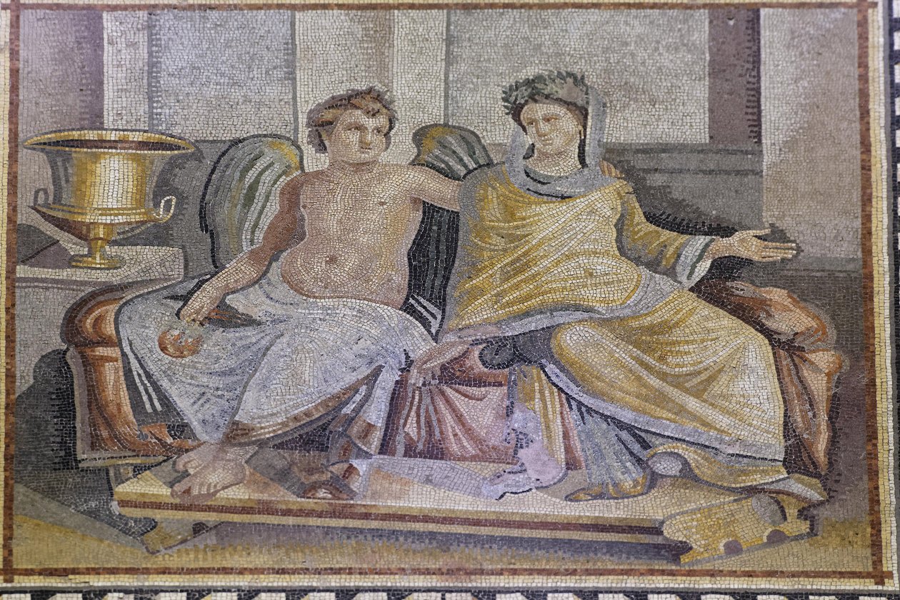 Eros e Psyche, mosaico de Zeugma, Museu do Mosaico de Zeugma, Gaziantep, Região da Anatólia do Sudeste, Anatólia, Turquia, Ásia de Unbekannter Künstler