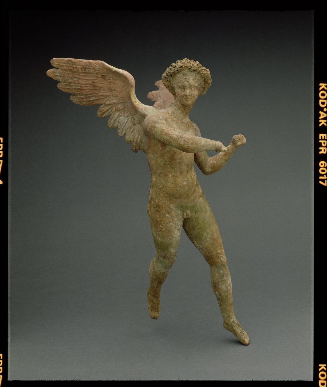 Eros em vôo, figura feita em Myrina na Ásia Menor Grego, Período Helenístico, c.150-100 AC (terracota) de Unbekannt
